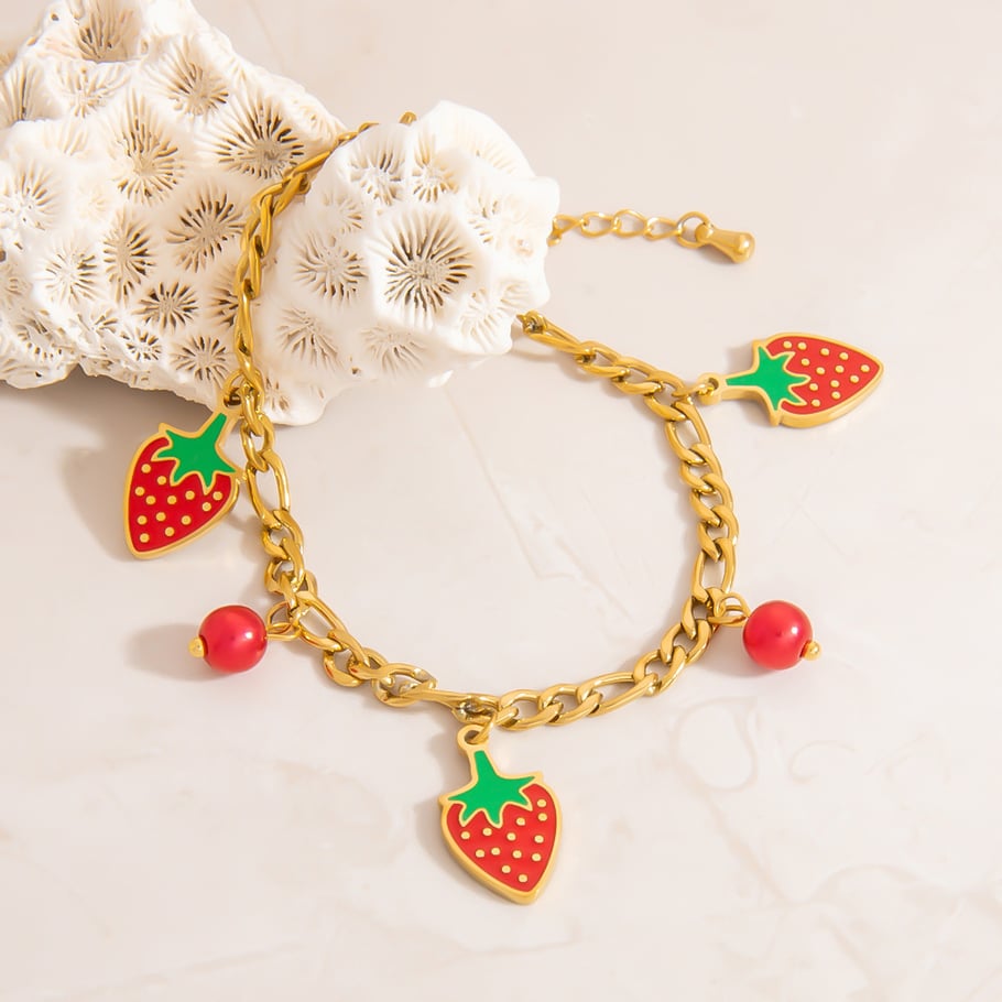 Oil-spot Glazing Fruit Stainless Steel Gold Color Women's Charm Bracelets Picture4