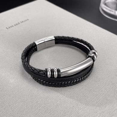 1 Piece Industrial Series Punk Cylinder Three-layers Stainless Steel Men's Bracelets h5 Picture3
