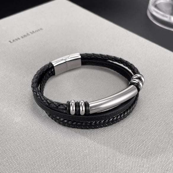 1 Piece Industrial Series Punk Cylinder Three-layers Stainless Steel Men's Bracelets 2