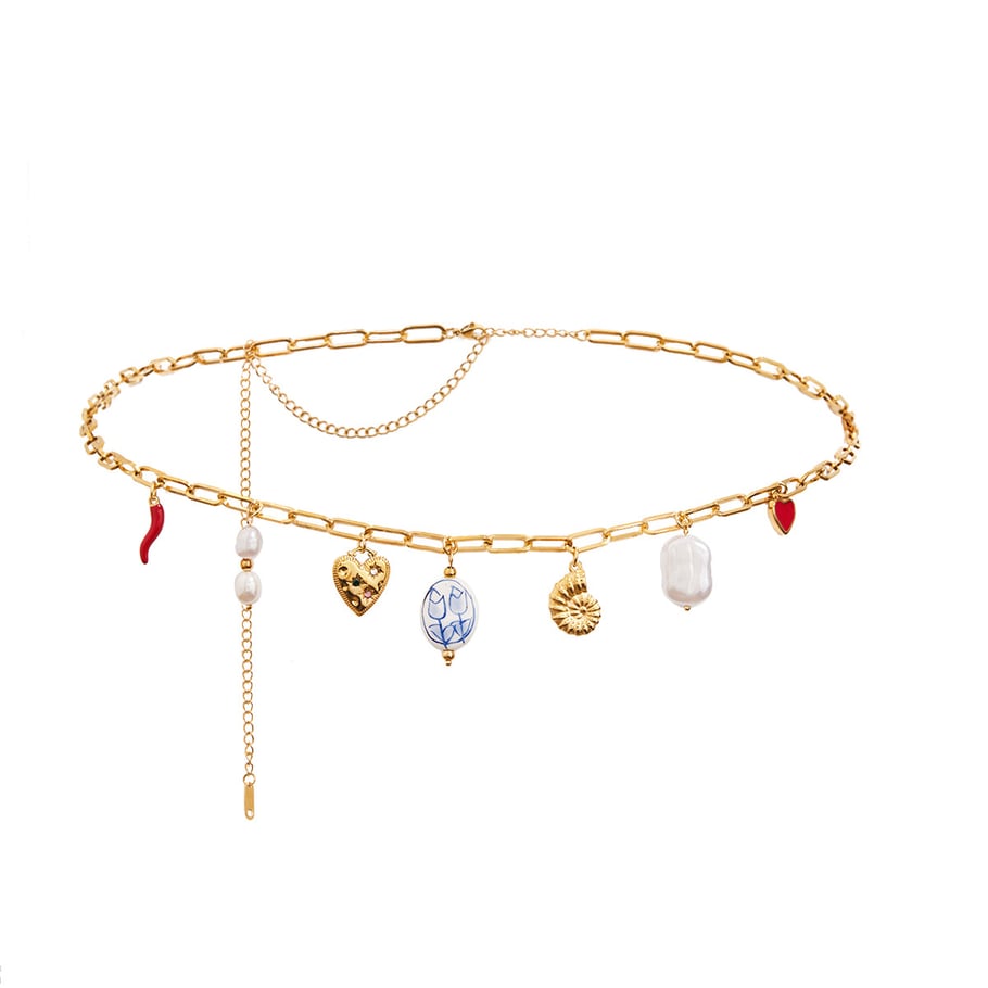 Ins Style Heart Stainless Steel Gold Color Waist Chains 