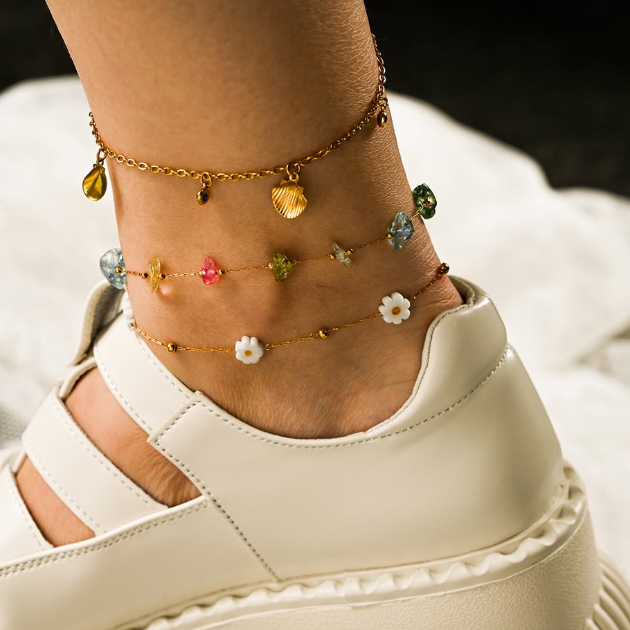 Polychrome Natural Flower Stainless Steel Gold Color Women's Anklets Picture6