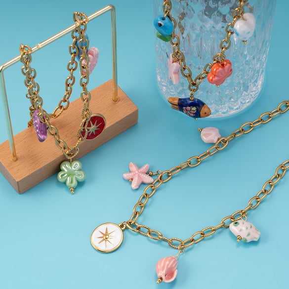 1 Piece Romantic Series Vacation Colorful Ceramic Fish Stainless Steel Gold Color Women's Pendant Necklaces 2