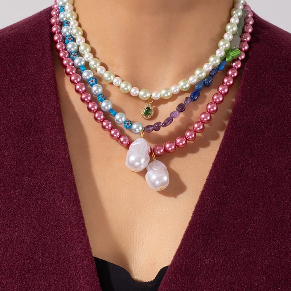 Charming Droplet Stainless Steel Gold Color Women's Beaded Necklaces