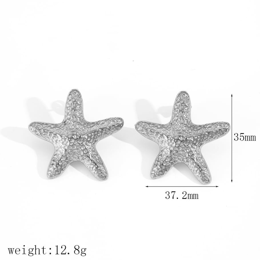 Hammered Texture Starfish Stainless Steel Gold Color Women's Stud Earrings 