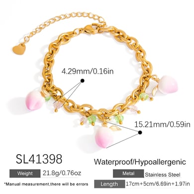 Sweet Peach Stainless Steel  Gold Color Charm Bracelets h5 Picture2