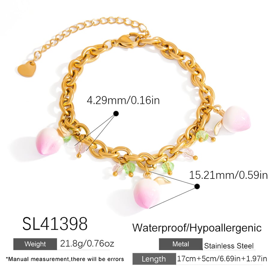 Sweet Peach Stainless Steel  Gold Color Charm Bracelets Picture2