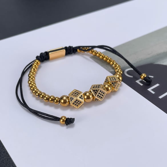 Braccialetti a catena da uomo in acciaio inossidabile color oro con motivo geometrico punk della serie Intricate 2