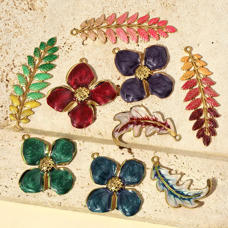 Colorful Flowers Stainless Steel Gold Color Pendants h5Picture5