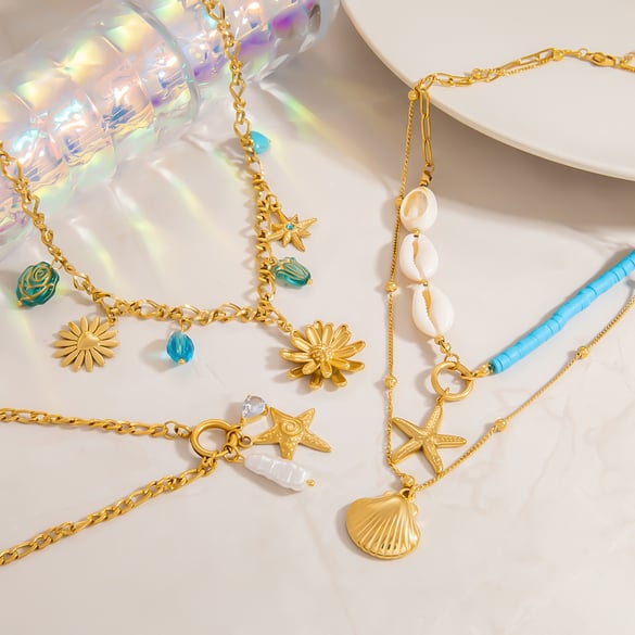 1 Piece Vacation Series Oceanic Stainless Steel Gold Color Women's Pendant Necklaces 2