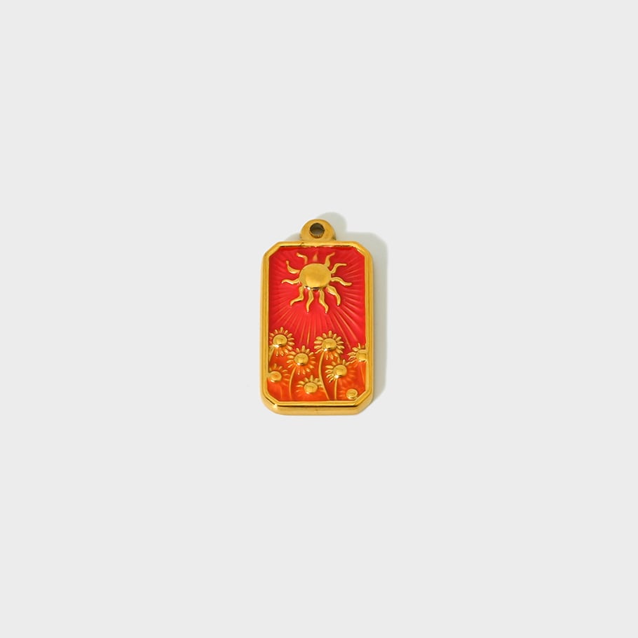 1 Piece Sun Sunflower Rectangle DIY Gold Stainless Steel Pendant Accessories Picture4