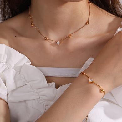 Collier chaîne en acier inoxydable couleur or avec cœur, 1 pièce h5 Image4