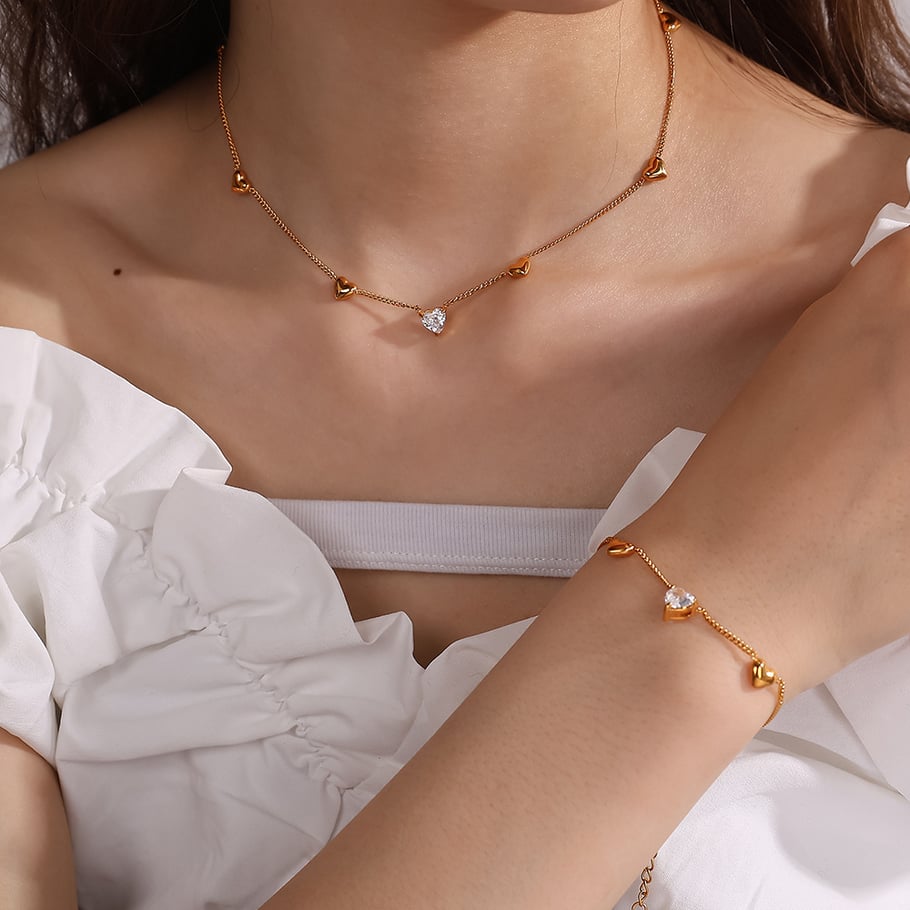 Collier chaîne en acier inoxydable couleur or avec cœur, 1 pièce Image4