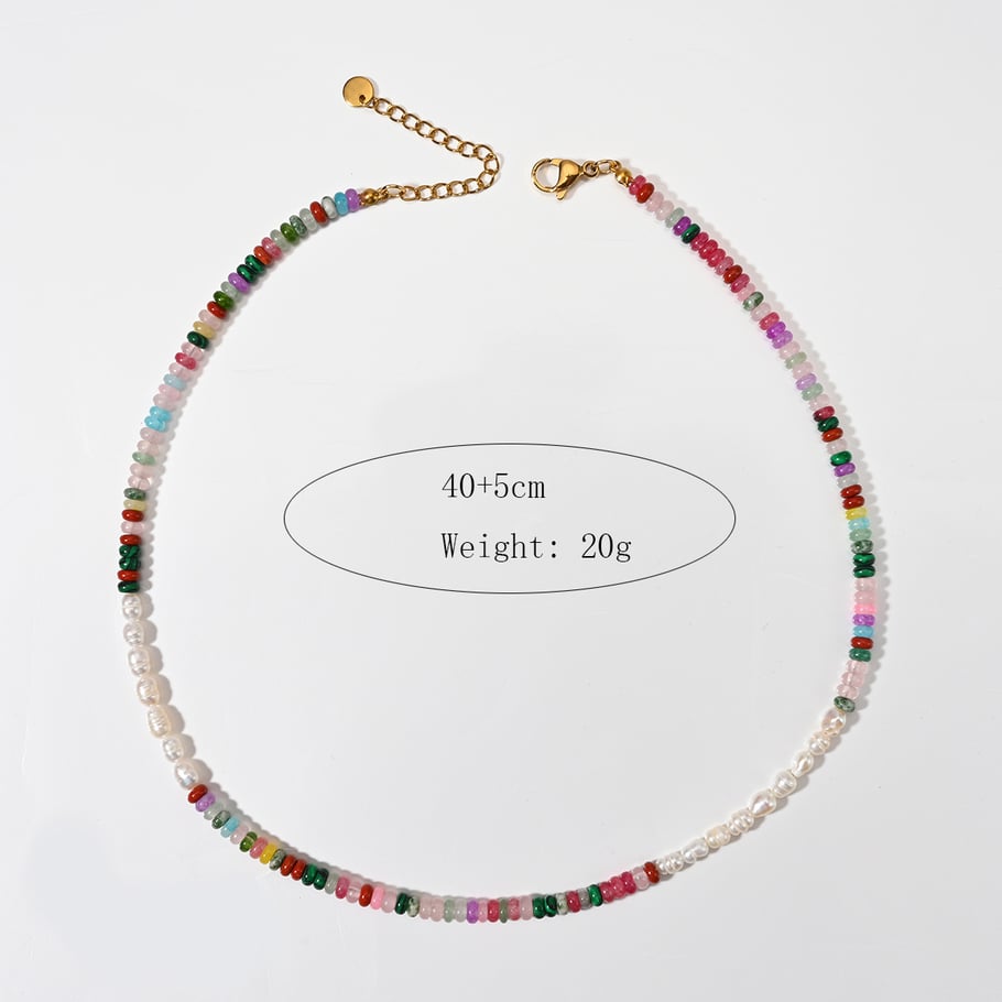 Bohemian Natural Stone Heart Stainless Steel Gold Color Women's Beaded Necklaces 