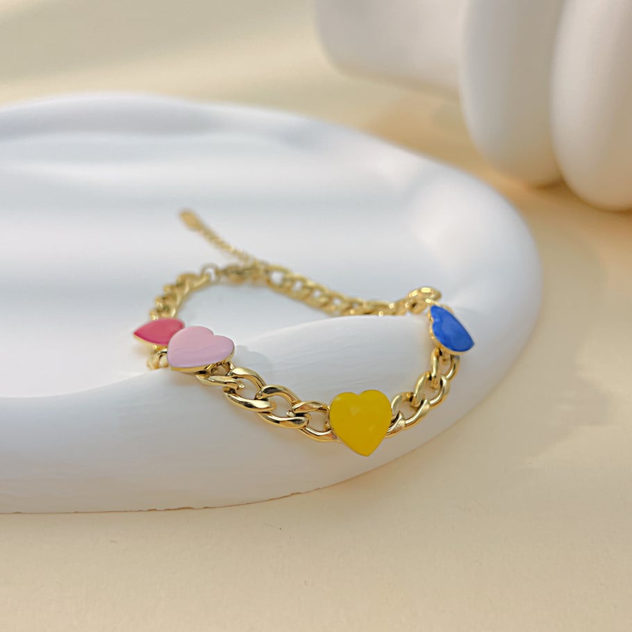 1 Stück Simple Series Daily Heart Edelstahl Goldfarben Damen Kettenarmbänder Bild4