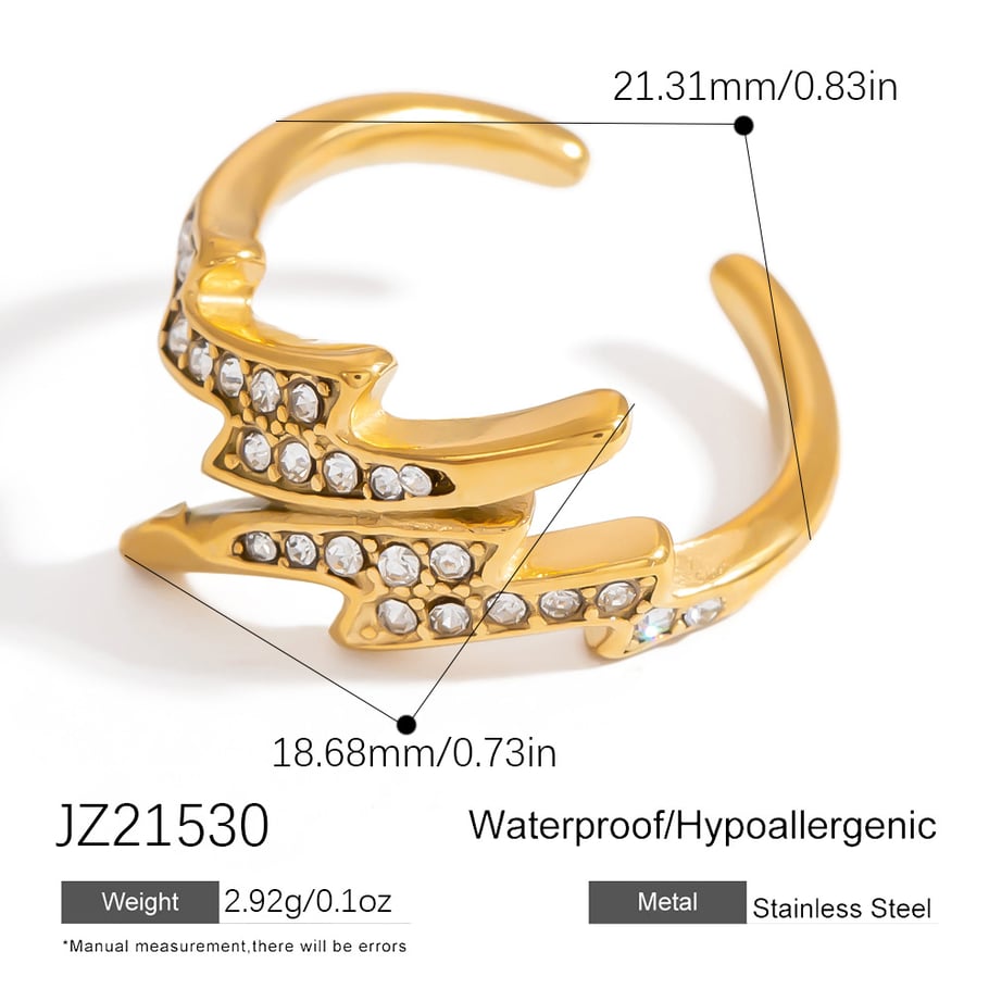 Designable Series Lightning Stainless Steel Gold Color Statement Rings 