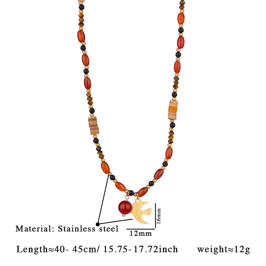 Classic Dove Stainless Steel Gold Color Natural Stone Women's Beaded Necklaces Picture2