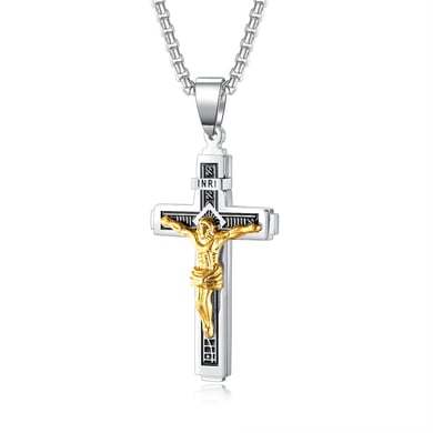 Klassische Kreuz Edelstahl Gold &amp; Silber Farbe Herren Halsketten h5 Bild3