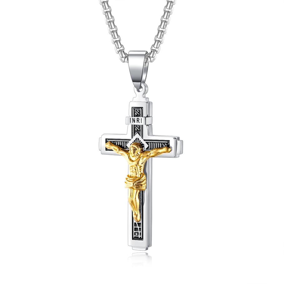 Klassische Kreuz Edelstahl Gold &amp; Silber Farbe Herren Halsketten Bild3