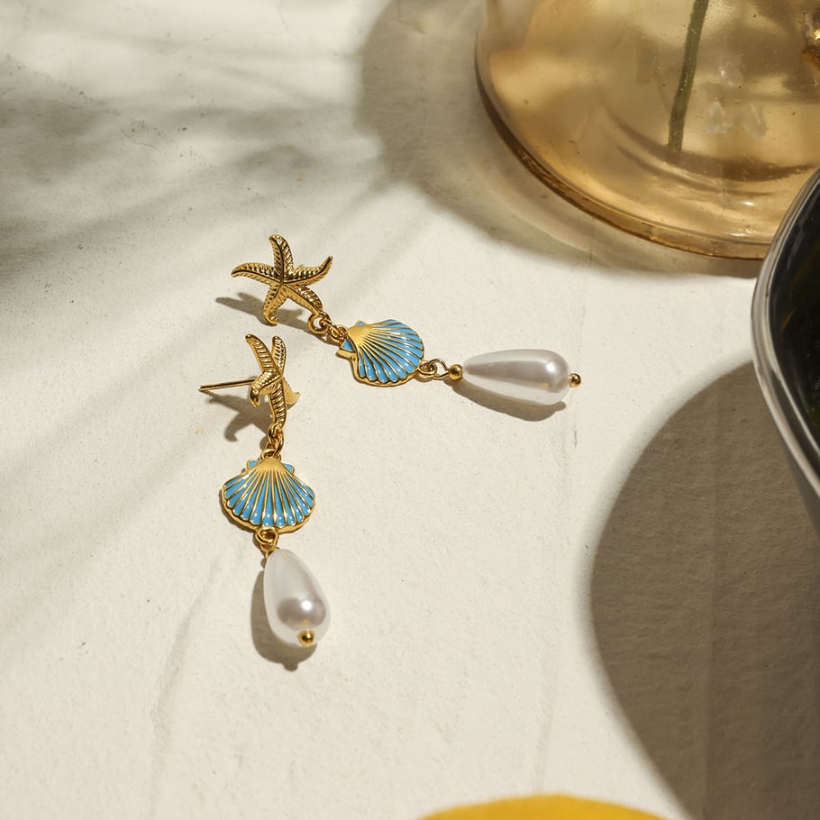 Ins Style Oceanic Stainless Steel Gold Color Drop Earrings Picture8