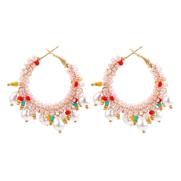 1 paio di orecchini a cerchio da donna in resina con perle artificiali e perle dolci della serie Romantic 2