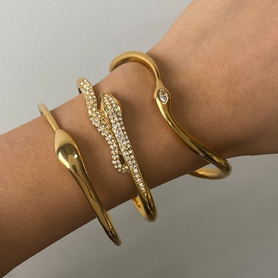 1 Piece Retro Stainless Steel Gold Color Snake Shape Women's Bangles Picture3