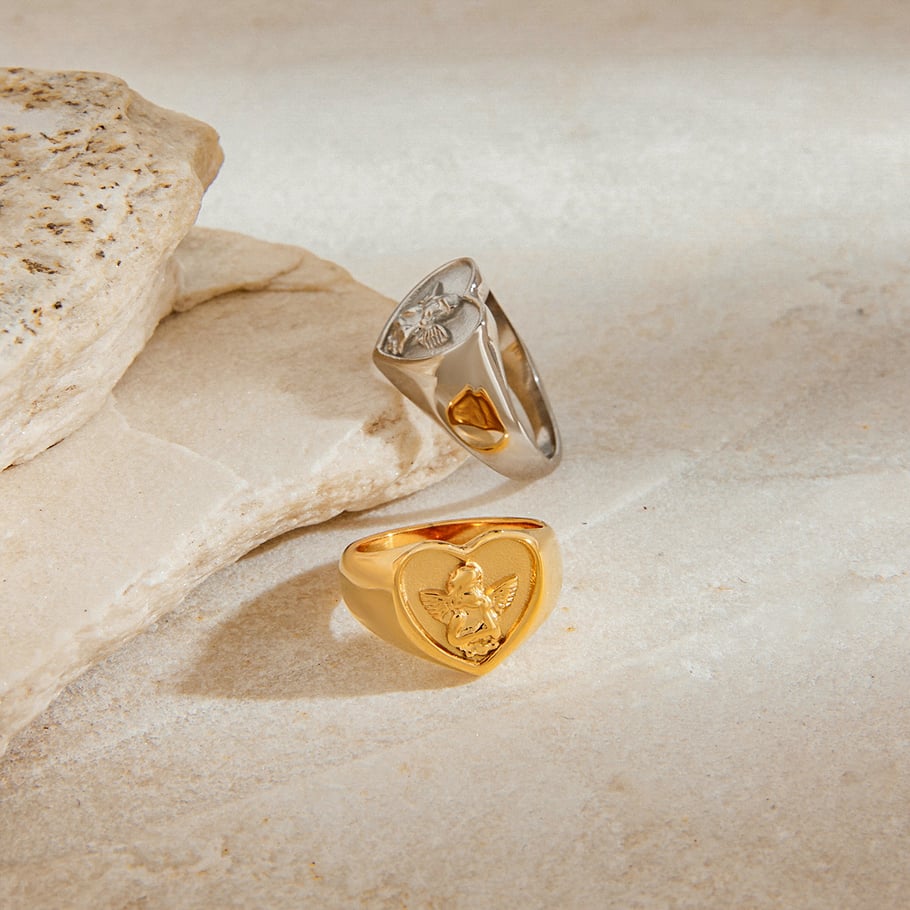 Ins Style Heart Angel Stainless Steel Gold Color Statement Rings Picture7