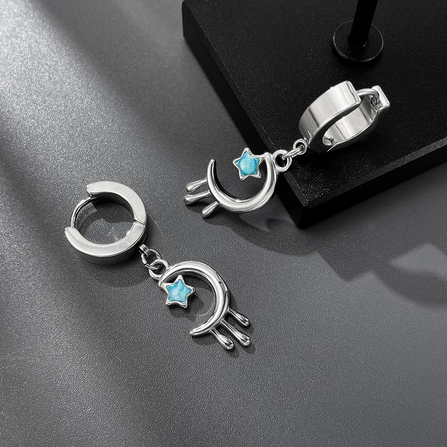 Pendientes colgantes de acero inoxidable con estrella sofisticada para mujer Imagen5