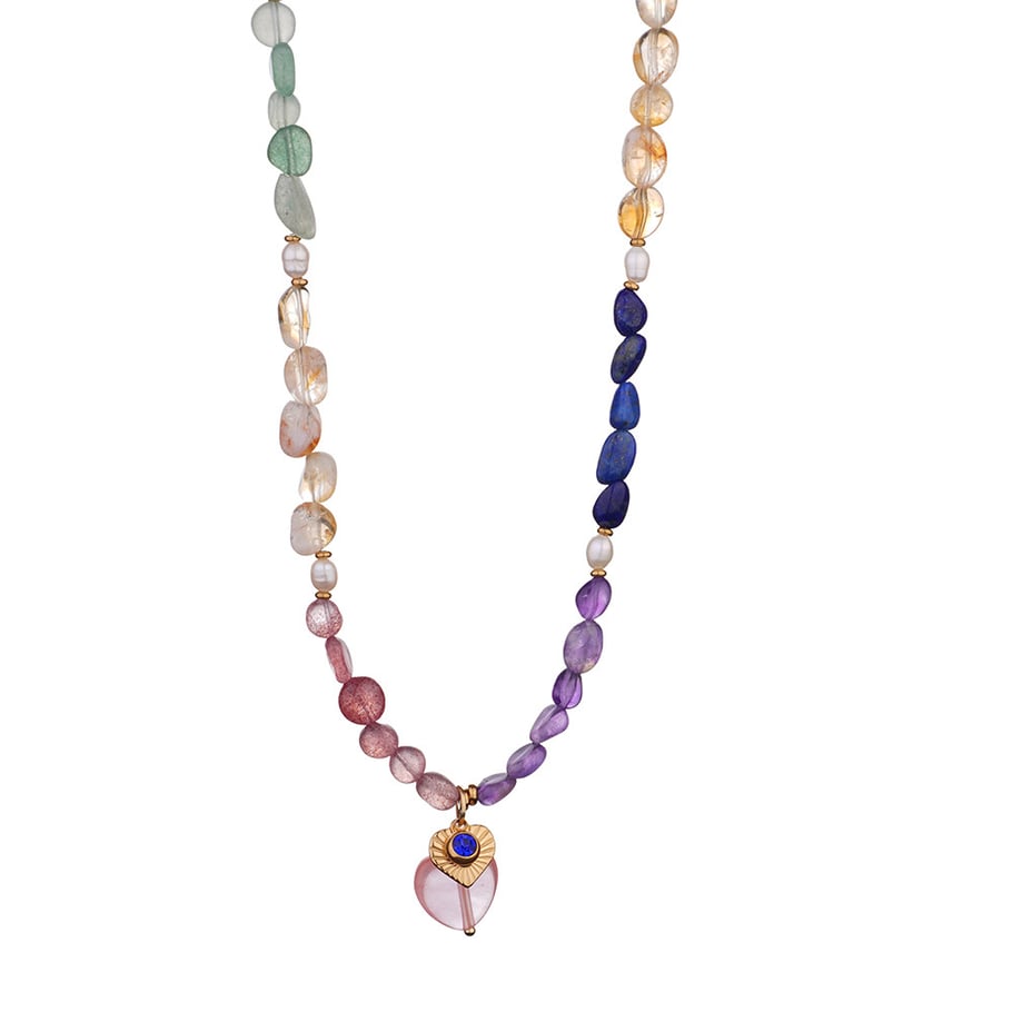 1 Piece Glamorous Series Elegant Heart Stainless Steel Gold Color Transparent Natural Stone Women's Pendant Necklaces Picture6