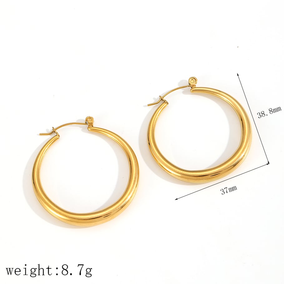 Classic Stainless Steel Gold Color Hoop Earrings 