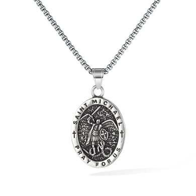 Classic Religious Oval Stainless Steel Men's Necklaces h5 