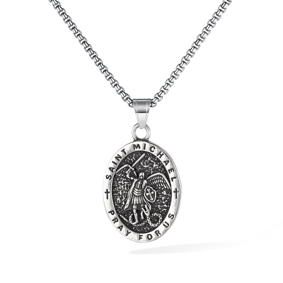 Classic Religious Oval Stainless Steel Men's Necklaces 