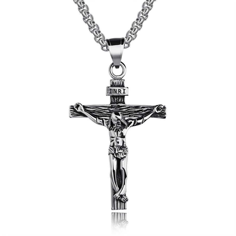 Religious Cross Stainless Steel Gold Color Men's Necklaces 