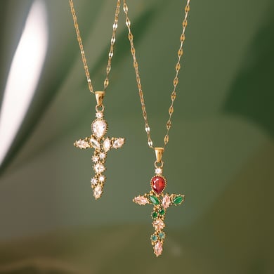 1 Piece Retro Cross Stainless Steel Gold Color Women's Pendant Necklaces h5 Picture4