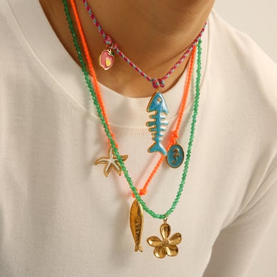 Contrast Color Fish Stainless Steel Gold Color Women's Pendant Necklaces h5 Picture4
