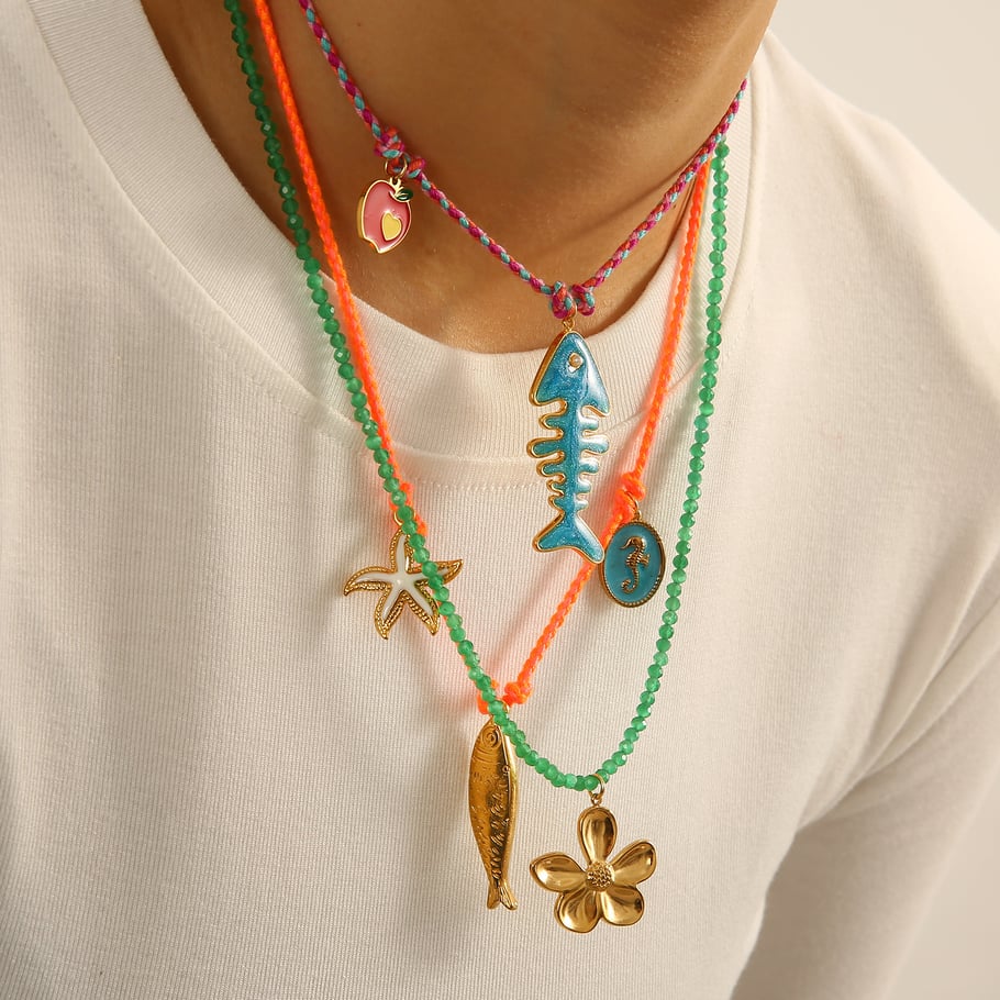 Contrast Color Fish Stainless Steel Gold Color Women's Pendant Necklaces Picture4