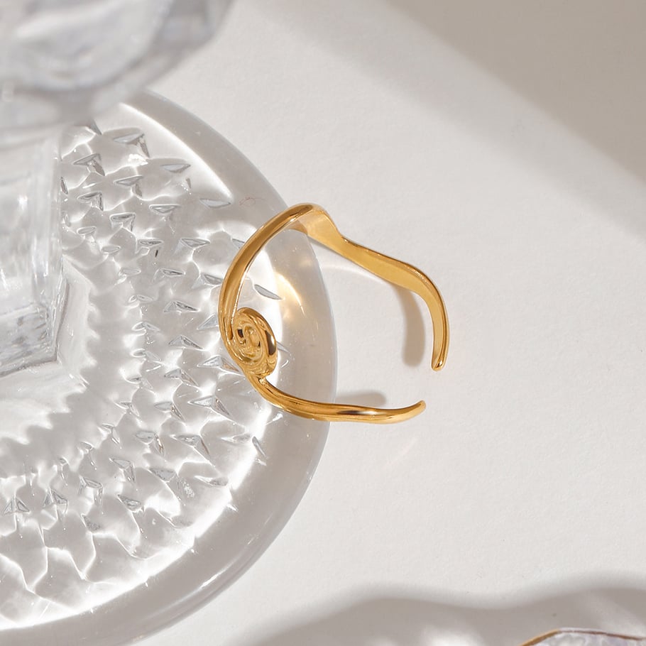 Spiral Stainless Steel Gold Color Women's Adjustable Rings Picture4