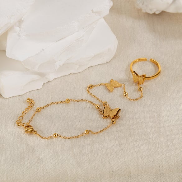 Pulseras con dijes de animales de acero inoxidable color dorado para mujer, serie simple, 1 unidad