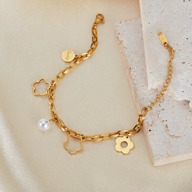 Pulseras con dijes geométricos de acero inoxidable en color dorado para mujer, serie simple, 1 pieza h5 Imagen3