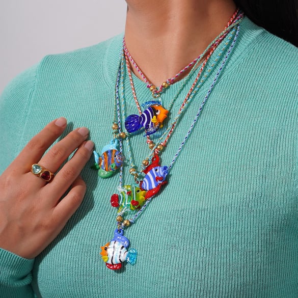 1 Piece Polychrome Series Vacation Tropical Fish Shape Glass Women's Pendant Necklaces 2