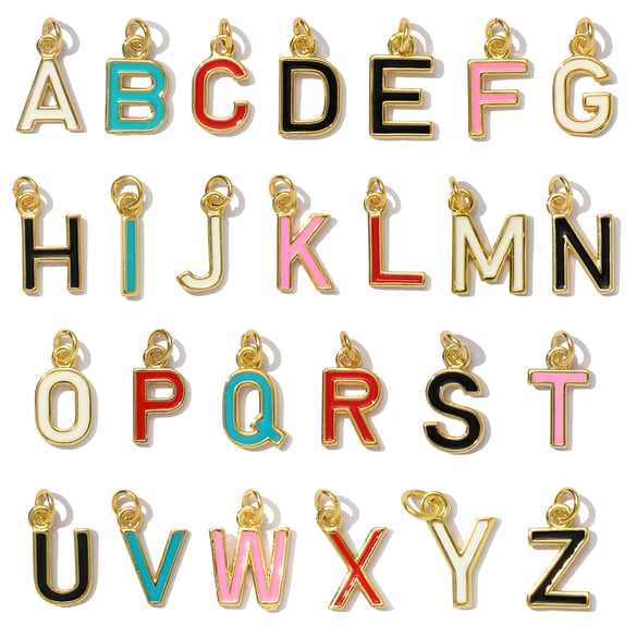 Colorful Letter Oil-drop  Copper Gold Color Pendants 2
