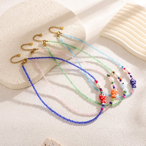 Whimsical Fish Ceramics Natural Stone Women's Pendant Necklaces