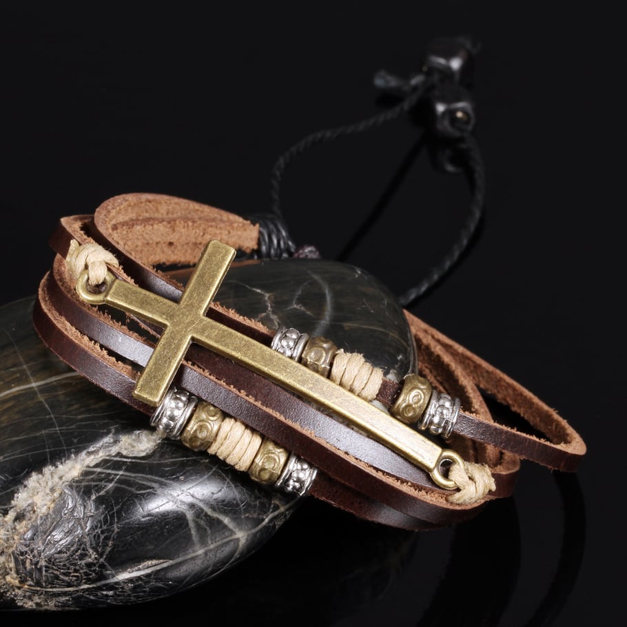 1 stuk vintage kruis leren herenarmbanden h5Afbeelding3