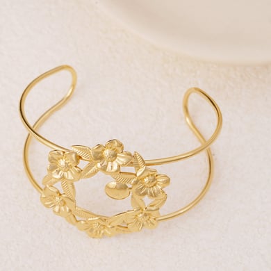 1 Piece Sophisticated Series Natural Flower Lightweight Stainless Steel Gold Color Women's Bangles h5 Picture3