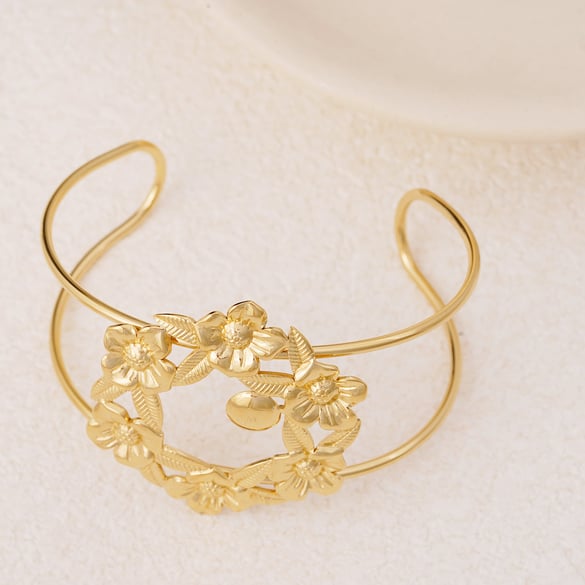 Bracelet pour femme en acier inoxydable couleur or, motif fleur naturelle, série romantique, 1 pièce