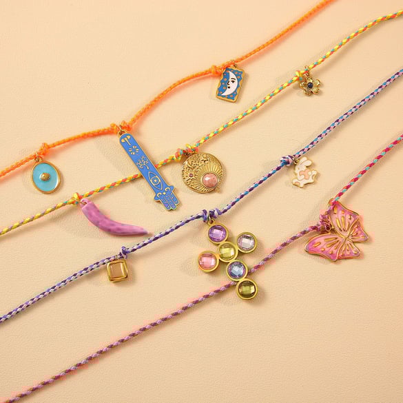 Collane con ciondolo a forma di croce in corda di cotone e acciaio inossidabile color oro da donna 2