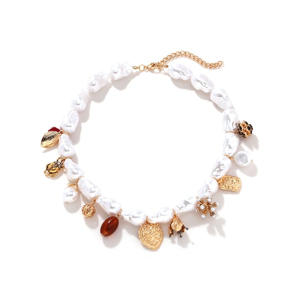 1 pezzo di collana di perline da donna in lega di fiori retrò, con perle artificiali e serie classica 2