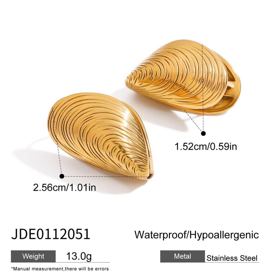 Clam Shell Stainless Steel Gold Color Stud Earrings h5Picture2
