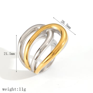 Luxurious Irregular Line Stainless Steel Gold Color Women's Rings h5 