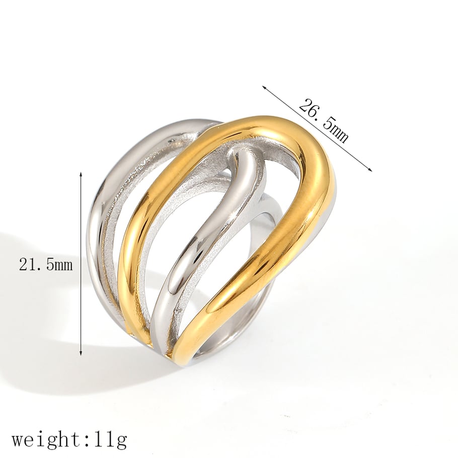 Luxurious Irregular Line Stainless Steel Gold Color Women's Rings 