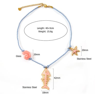 Fishbone Cotton Rope Stainless Steel Gold Color Women's Pendant Necklaces h5 Picture2